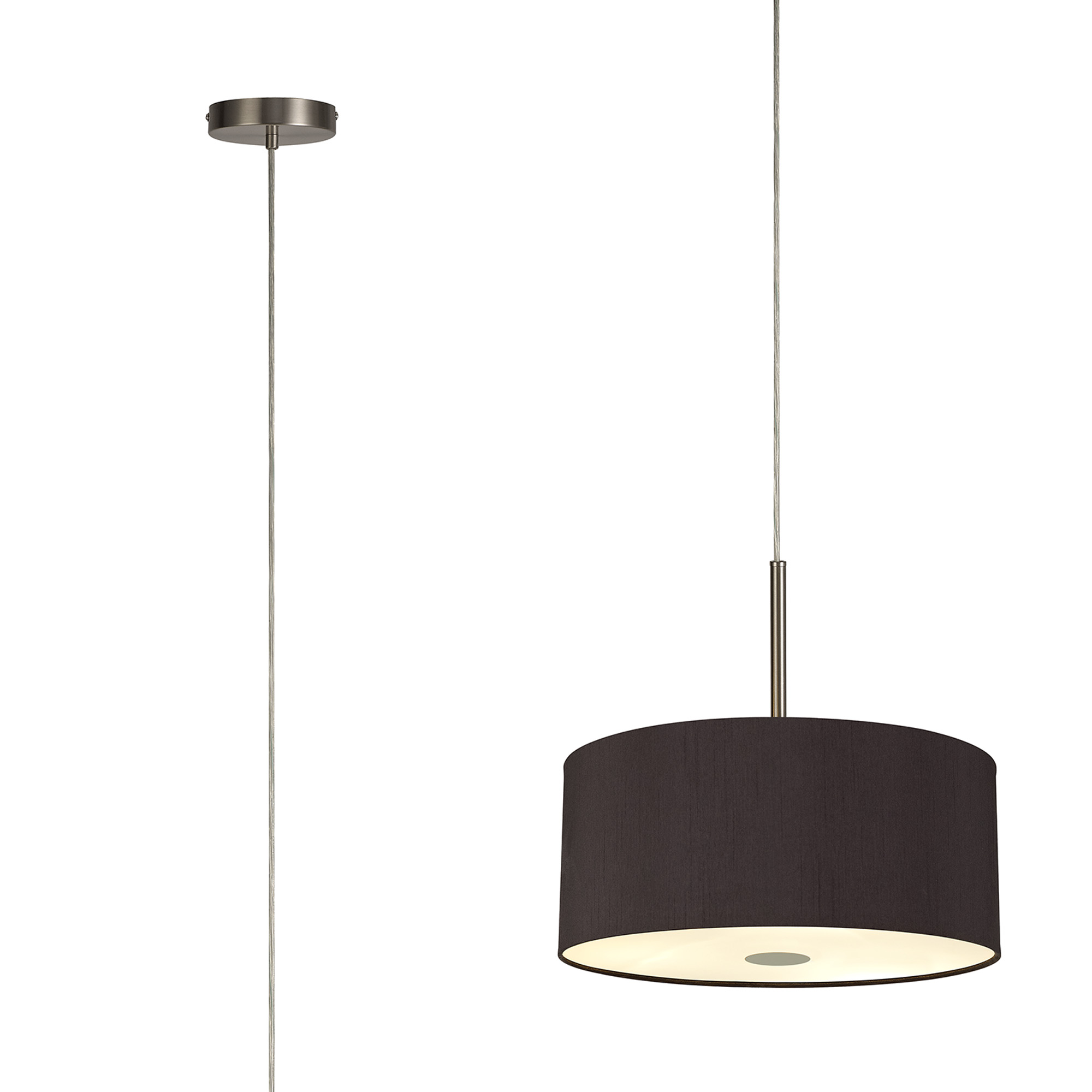 DK0541  Baymont 40cm 5 Light Pendant Satin Nickel, Midnight Black/Green Olive, Frosted Diffuser